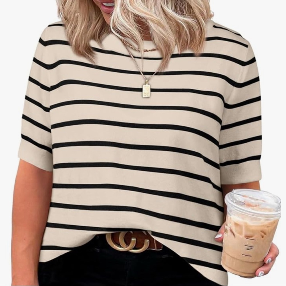 4x Plus Size Sweater Tops Short Sleeve Striped NWOT black and cream striped